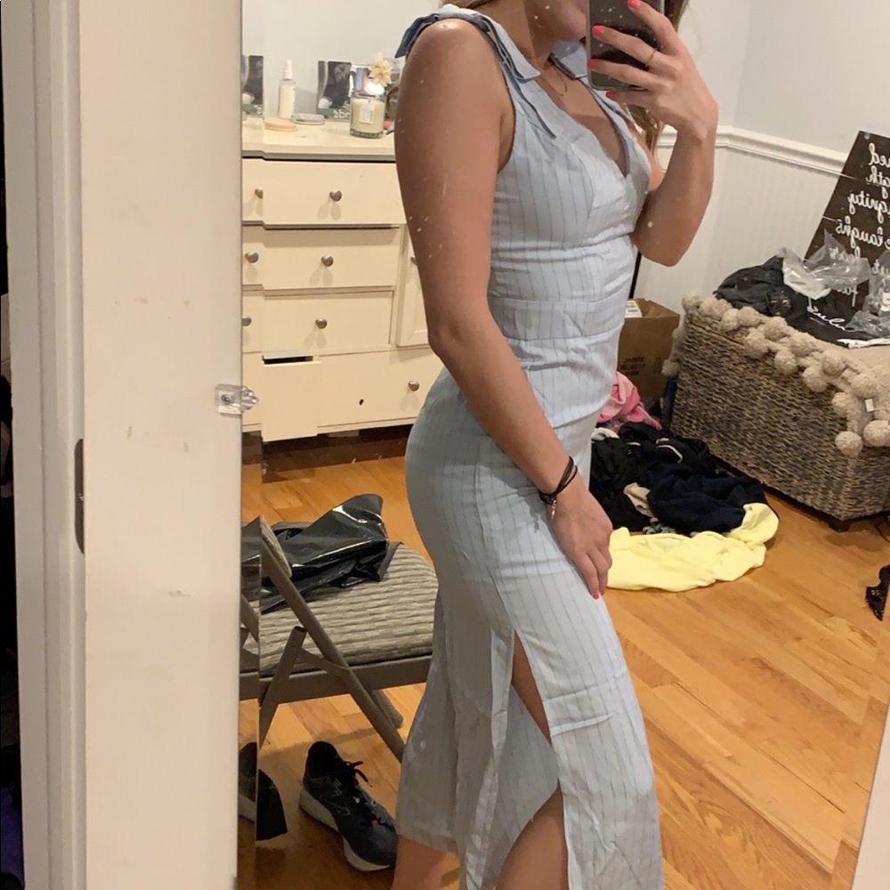 Lulus light blue striped 3/4 jumpsuit